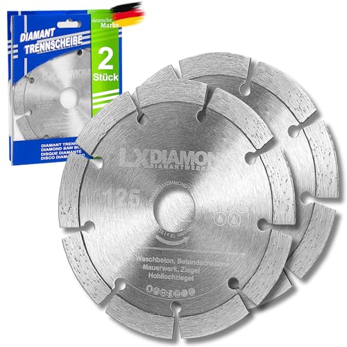 LXDIAMOND 2x Diamant-Trennscheibe 125mm x 22,23mm für Mauernutfräse 125 mm - Diamantscheibe zum Trennen von Stein, Beton, Ziegel, Mauerwerk - Steinscheibe in Profi Qualität von LXDIAMOND