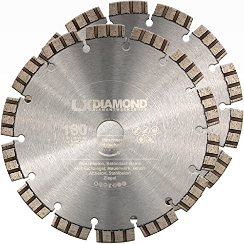LXDIAMOND 2x Diamant-Trennscheibe Ø 180mm x 22,23mm PREMIUM Turbo Beton Stein Mauerwerk passend für Diamantfräse Schlitzfräse Mauernutfräse Mauerschlitzfräse Wandfräse Diamantscheibe 180mm LXDIAMOND 2x Diamant-Trennscheibe Ø 180mm x 22,23mm PREMIUM Turbo Beton Stein Mauerwerk passend für Diamantfräse Schlitzfräse Mauernutfräse Mauerschlitzfräse Wandfräse Diamantscheibe 180mm von LXDIAMOND