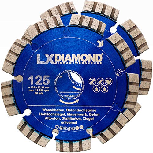 LXDIAMOND 2x Diamant-Trennscheibe Ø 125mm x 22,23mm Turbo Beton Stein Mauerwerk für Mauerschlitzfräse Diamantfräse Schlitzfräse Mauernutfräse Wandfräse Diamantscheibe 125 mm - in Premium Qualität von LXDIAMOND