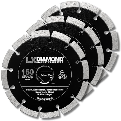 LXDIAMOND 3x Diamant-Trennscheibe 150mm - Diamantscheibe für Beton Mauerwerk Universal - Trennscheibe passend für Bepo FFS 150 151 Montagefräse Fensterfugenschneider 150 mm - in Profi Qualität LXDIAMOND 3x Diamant-Trennscheibe 150mm - Diamantscheibe für Beton Mauerwerk Universal - Trennscheibe passend für Bepo FFS 150 151 Montagefräse Fensterfugenschneider 150 mm - in Profi Qualität von LXDIAMOND