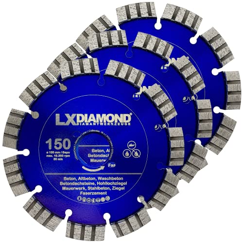 LXDIAMOND 3x Diamant-Trennscheibe 150mm - Sägeblatt für Beton Mauerwerk Stahlbeton - Trennscheibe passend für Bepo FFS 150 151 Montagefräse Fensterfugenschneider - Premium Diamantscheibe 150 mm von LXDIAMOND
