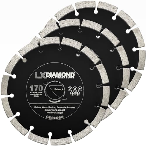 LXDIAMOND 3x Diamant-Trennscheibe 170mm - Diamantscheibe für Beton Mauerwerk Universal - Trennscheibe passend für Bepo FFS 171 SE Montagefräse Fensterfugenschneider 170 mm - in Profi Qualität LXDIAMOND 3x Diamant-Trennscheibe 170mm - Diamantscheibe für Beton Mauerwerk Universal - Trennscheibe passend für Bepo FFS 171 SE Montagefräse Fensterfugenschneider 170 mm - in Profi Qualität von LXDIAMOND