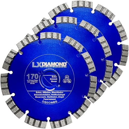 LXDIAMOND 3x Diamant-Trennscheibe 170mm - Sägeblatt für Beton Mauerwerk Stahlbeton - Trennscheibe passend für Bepo FFS 171 SE Montagefräse Fensterfugenschneider - Premium Diamantscheibe 170 mm LXDIAMOND 3x Diamant-Trennscheibe 170mm - Sägeblatt für Beton Mauerwerk Stahlbeton - Trennscheibe passend für Bepo FFS 171 SE Montagefräse Fensterfugenschneider - Premium Diamantscheibe 170 mm von LXDIAMOND