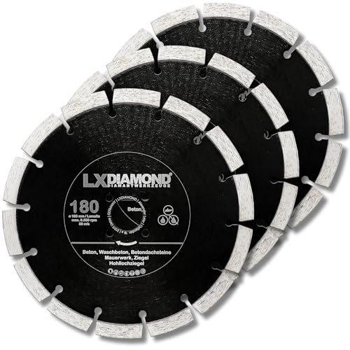LXDIAMOND 3x Diamant-Trennscheibe 180mm - geeignet für Beton Mauerwerk Universal - 180 mm Diamantscheibe passend für Lamello Tanga Delta S2 / Fein MF14-180 Montagefräse - in Premium Qualität von LXDIAMOND