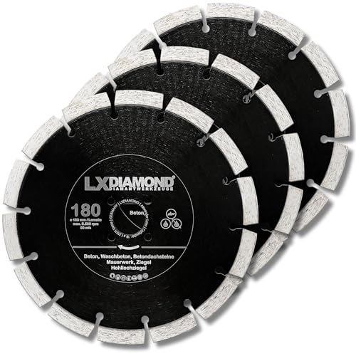 LXDIAMOND 3x Diamant-Trennscheibe 180mm - geeignet für Beton Mauerwerk Universal - 180 mm Diamantscheibe passend für Lamello Tanga Delta S2 / Fein MF14-180 Montagefräse - in Premium Qualität LXDIAMOND 3x Diamant-Trennscheibe 180mm - geeignet für Beton Mauerwerk Universal - 180 mm Diamantscheibe passend für Lamello Tanga Delta S2 / Fein MF14-180 Montagefräse - in Premium Qualität von LXDIAMOND
