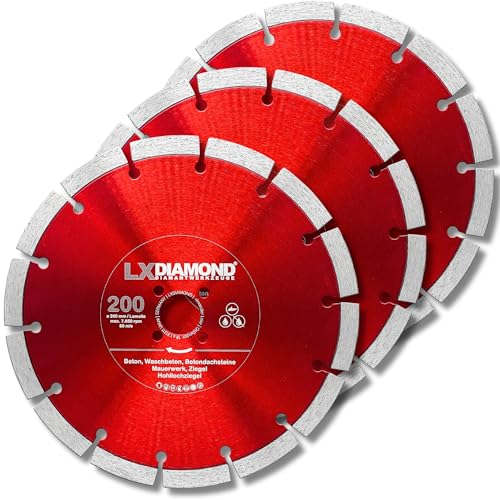 LXDIAMOND 3x Diamant-Trennscheibe 200mm - geeignet für Beton Mauerwerk Universal - 200 mm Diamantscheibe passend für Lamello Tanga Delta S2 Fensterfräse - Montagefräse - in Premium Qualität von LXDIAMOND