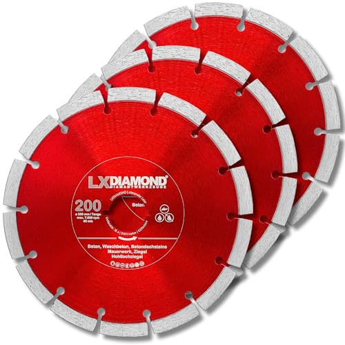 LXDIAMOND 3x Diamant-Trennscheibe 200mm - kompatibel mit Lamello Tanga DX200 Fensterfräse Montagefräse - Diamantscheibe für Beton Mauerwerk Ziegel Stein Universal - 200 mm in Profi Qualität LXDIAMOND 3x Diamant-Trennscheibe 200mm - kompatibel mit Lamello Tanga DX200 Fensterfräse Montagefräse - Diamantscheibe für Beton Mauerwerk Ziegel Stein Universal - 200 mm in Profi Qualität von LXDIAMOND