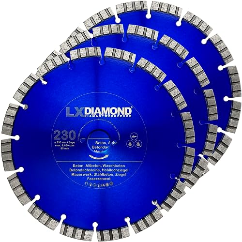 LXDIAMOND 3x Diamant-Trennscheibe 230mm - Sägeblatt für Beton Mauerwerk Stahlbeton - Trennscheibe passend für Bepo FFS 230 Montagefräse Fensterfugenschneider - Premium Diamantscheibe 230 mm LXDIAMOND 3x Diamant-Trennscheibe 230mm - Sägeblatt für Beton Mauerwerk Stahlbeton - Trennscheibe passend für Bepo FFS 230 Montagefräse Fensterfugenschneider - Premium Diamantscheibe 230 mm von LXDIAMOND