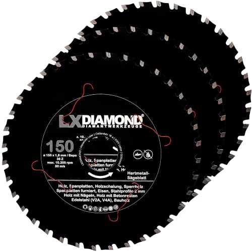 LXDIAMOND 3x Hartmetall Sägeblatt 150mm für Holz, Metall, Stahlprofile, Eisen - Trennscheibe passend für Bepo FFS 150 151 Fensterfräse Montagefräse Fensterfugenschneider 150 mm - in Premium Qualität LXDIAMOND 3x Hartmetall Sägeblatt 150mm für Holz, Metall, Stahlprofile, Eisen - Trennscheibe passend für Bepo FFS 150 151 Fensterfräse Montagefräse Fensterfugenschneider 150 mm - in Premium Qualität von LXDIAMOND