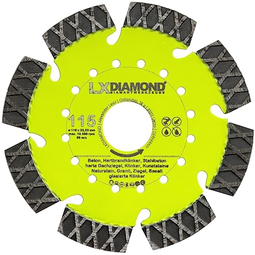 LXDIAMOND Diamant-Trennscheibe 115mm x 22,23mm - perfekt geeignet für Beton Stahlbeton Klinker Granit Hartbrandklinker Natursteine Kunststeine - Laser Diamantscheibe 115 mm in Premium Qualität LXDIAMOND Diamant-Trennscheibe 115mm x 22,23mm - perfekt geeignet für Beton Stahlbeton Klinker Granit Hartbrandklinker Natursteine Kunststeine - Laser Diamantscheibe 115 mm in Premium Qualität von LXDIAMOND