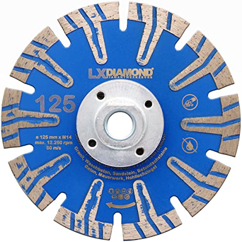 LXDIAMOND Diamant-Trennscheibe 125mm mit M14 Alu Flansch für Winkelschleifer - Diamantscheibe zum Bündig schneiden von Granit, Naturstein, Beton - 125 mm Steinscheibe in Premium Qualität LXDIAMOND Diamant-Trennscheibe 125mm mit M14 Alu Flansch für Winkelschleifer - Diamantscheibe zum Bündig schneiden von Granit, Naturstein, Beton - 125 mm Steinscheibe in Premium Qualität von LXDIAMOND
