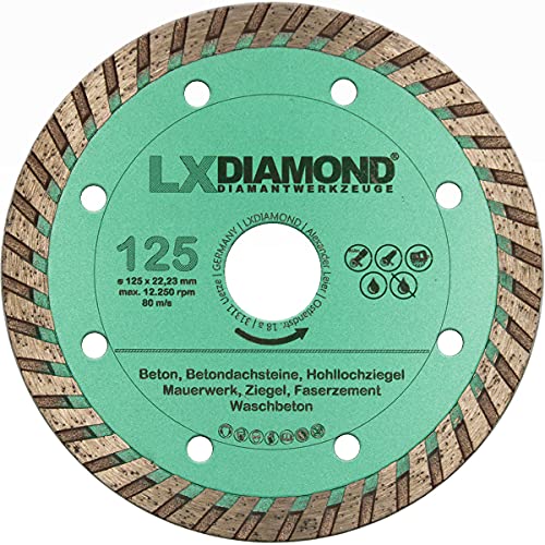 LXDIAMOND Diamant-Trennscheibe 125mm x 22,23mm Diamantscheibe Betonscheibe für Stein Beton Mauerwerk 125 mm passend für Winkelschleifer Mauernutfräsen Schlitzfräsen - in Premium Qualität von LXDIAMOND