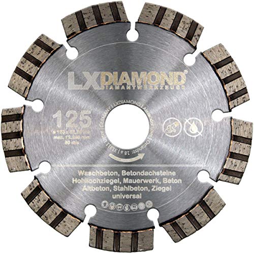 LXDIAMOND Diamant-Trennscheibe 125mm x 22,23mm Premium Laser Diamantscheibe Betonscheibe für Stein Beton Stahlbeton Universal passend für Steinsäge Trennschleifer Motorflex Fugenschneider 125 mm von LXDIAMOND