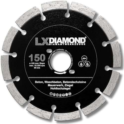 LXDIAMOND Diamant-Trennscheibe 150mm - Diamantscheibe für Beton Mauerwerk Universal - Trennscheibe passend für Bepo FFS 150 151 Montagefräse Fensterfugenschneider 150 mm - in Profi Qualität LXDIAMOND Diamant-Trennscheibe 150mm - Diamantscheibe für Beton Mauerwerk Universal - Trennscheibe passend für Bepo FFS 150 151 Montagefräse Fensterfugenschneider 150 mm - in Profi Qualität von LXDIAMOND
