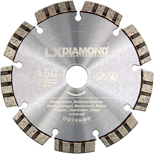 LXDIAMOND Diamant-Trennscheibe 150mm x 22,23mm Premium Laser Diamantscheibe Betonscheibe für Stein Beton Stahlbeton Universal passend für Steinsäge Trennschleifer Motorflex Fugenschneider 150 mm LXDIAMOND Diamant-Trennscheibe 150mm x 22,23mm Premium Laser Diamantscheibe Betonscheibe für Stein Beton Stahlbeton Universal passend für Steinsäge Trennschleifer Motorflex Fugenschneider 150 mm von LXDIAMOND