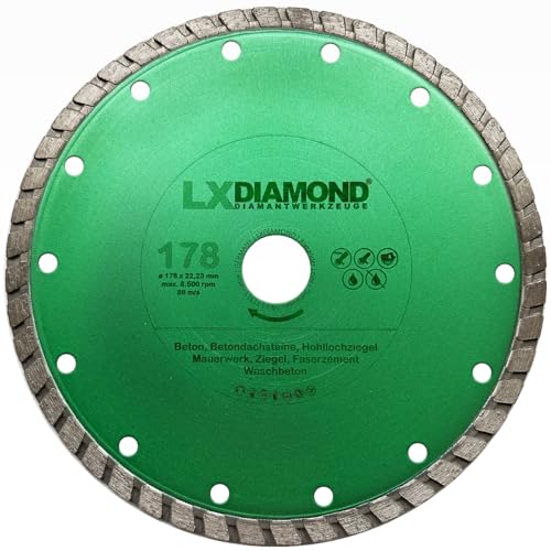 LXDIAMOND Diamant-Trennscheibe 178mm x 22,23mm Diamantscheibe Betonscheibe für Stein Beton Mauerwerk 180 mm passend für Winkelschleifer Schneidetische Schlitzfräsen - in Premium Qualität LXDIAMOND Diamant-Trennscheibe 178mm x 22,23mm Diamantscheibe Betonscheibe für Stein Beton Mauerwerk 180 mm passend für Winkelschleifer Schneidetische Schlitzfräsen - in Premium Qualität von LXDIAMOND