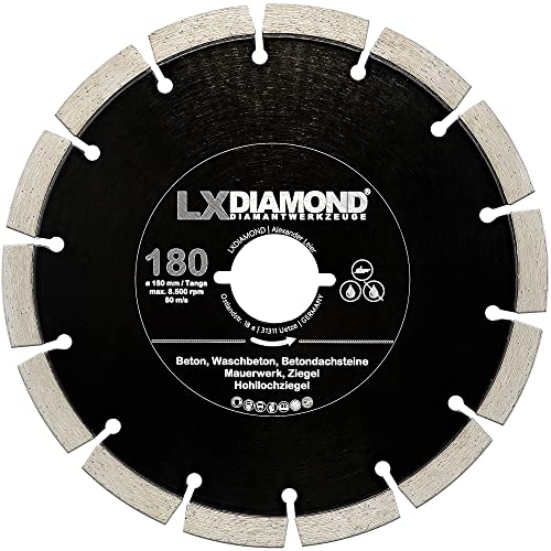 LXDIAMOND Diamant-Trennscheibe 180mm - geeignet für Beton Mauerwerk Universal - 180 mm Diamantscheibe passend für Lamello Tanga DX200 Fensterfräse - Montagefräse - in Premium Qualität von LXDIAMOND