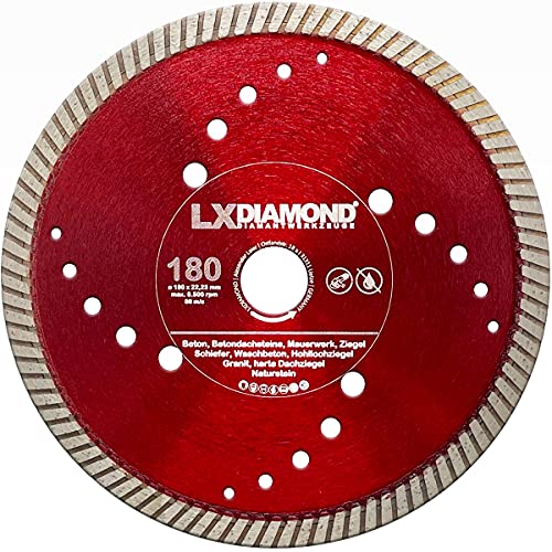 LXDIAMOND Diamant-Trennscheibe 180mm x 22,23mm Diamantscheibe für Waschbeton Naturstein Beton Ziegel Granit Mauerwerk Schiefer - 180 mm in Premium Qualität von LXDIAMOND