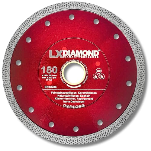 LXDIAMOND Diamant-Trennscheibe 180mm x 25,4mm Diamantscheibe für Feinsteinzeugfliesen Fliesen Natursteinfliesen extra dünn - Premium Trennscheibe 180 mm LXDIAMOND Diamant-Trennscheibe 180mm x 25,4mm Diamantscheibe für Feinsteinzeugfliesen Fliesen Natursteinfliesen extra dünn - Premium Trennscheibe 180 mm von LXDIAMOND