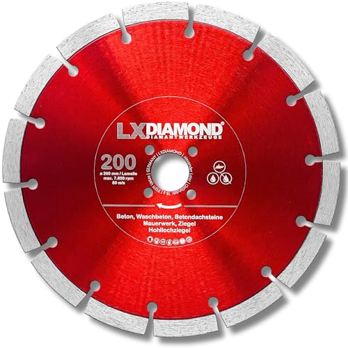 LXDIAMOND Diamant-Trennscheibe 200mm - geeignet für Beton Mauerwerk Universal - 200 mm Diamantscheibe passend für Lamello Tanga Delta S2 Fensterfräse - Montagefräse - in Premium Qualität von LXDIAMOND