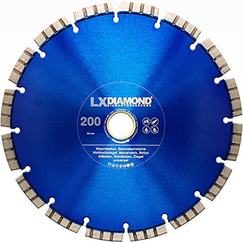 LXDIAMOND Diamant-Trennscheibe 200mm x 25,4mm Diamantscheibe - für Stein Beton Stahlbeton passend für Steinsägen Schneidetische Brückensägen - Betonscheibe 200 mm in Premium Qualität von LXDIAMOND