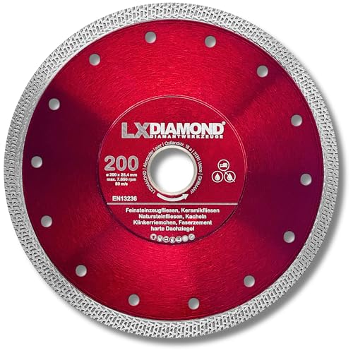 LXDIAMOND Diamant-Trennscheibe 200mm x 25,4mm Diamantscheibe für Feinsteinzeugfliesen Fliesen Natursteinfliesen extra dünn - Premium Trennscheibe 200 mm LXDIAMOND Diamant-Trennscheibe 200mm x 25,4mm Diamantscheibe für Feinsteinzeugfliesen Fliesen Natursteinfliesen extra dünn - Premium Trennscheibe 200 mm von LXDIAMOND
