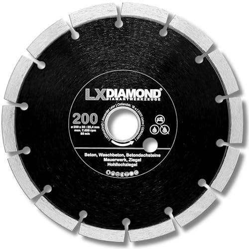 LXDIAMOND Diamant-Trennscheibe 200mm x 25,4mm - für Schneidetische, Brückensägen - Diamantscheibe zum Trennen von Stein, Beton, Ziegel, Mauerwerk - 200 mm Steinscheibe in Profi Qualität von LXDIAMOND