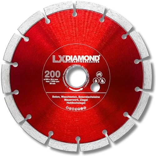 LXDIAMOND Diamant-Trennscheibe 200mm x 25,4mm - für Schneidetische, Brückensägen - Diamantscheibe zum Trennen von Stein, Beton, Ziegel, Mauerwerk - 200 mm Steinscheibe in Profi Qualität LXDIAMOND Diamant-Trennscheibe 200mm x 25,4mm - für Schneidetische, Brückensägen - Diamantscheibe zum Trennen von Stein, Beton, Ziegel, Mauerwerk - 200 mm Steinscheibe in Profi Qualität von LXDIAMOND