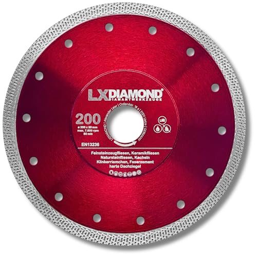 LXDIAMOND Diamant-Trennscheibe 200mm x 30,0mm Diamantscheibe für Feinsteinzeugfliesen Fliesen Natursteinfliesen extra dünn - Premium Trennscheibe 200 mm LXDIAMOND Diamant-Trennscheibe 200mm x 30,0mm Diamantscheibe für Feinsteinzeugfliesen Fliesen Natursteinfliesen extra dünn - Premium Trennscheibe 200 mm von LXDIAMOND