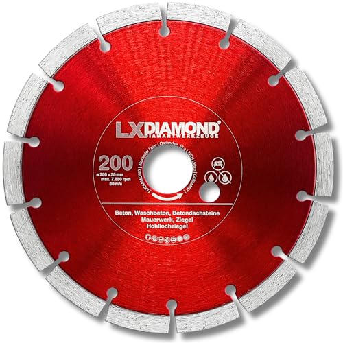 LXDIAMOND Diamant-Trennscheibe 200mm x 30,0mm - für Schneidetische, Brückensägen - Diamantscheibe zum Trennen von Stein, Beton, Ziegel, Mauerwerk - 200 mm Steinscheibe in Profi Qualität LXDIAMOND Diamant-Trennscheibe 200mm x 30,0mm - für Schneidetische, Brückensägen - Diamantscheibe zum Trennen von Stein, Beton, Ziegel, Mauerwerk - 200 mm Steinscheibe in Profi Qualität von LXDIAMOND