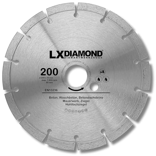 LXDIAMOND Diamant-Trennscheibe 200mm x 30,0mm - für Schneidetische, Brückensägen - Diamantscheibe zum Trennen von Stein, Beton, Ziegel, Mauerwerk - 200 mm Steinscheibe in Profi Qualität von LXDIAMOND
