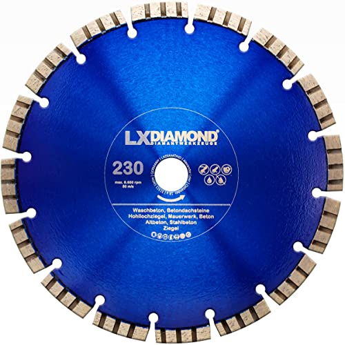 LXDIAMOND Diamant-Trennscheibe 230mm x 22,23mm Diamantscheibe für Stein Beton Stahlbeton Mauerwerk Waschbeton passend für Trennschleifer Winkelschleifer - Betonscheibe 230 mm in Premium Qualität LXDIAMOND Diamant-Trennscheibe 230mm x 22,23mm Diamantscheibe für Stein Beton Stahlbeton Mauerwerk Waschbeton passend für Trennschleifer Winkelschleifer - Betonscheibe 230 mm in Premium Qualität von LXDIAMOND