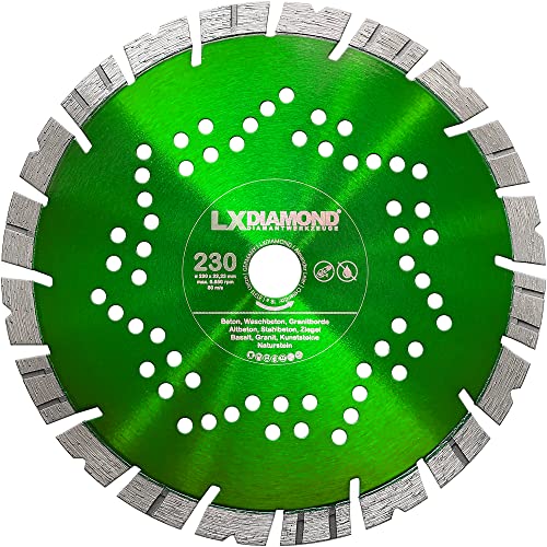 LXDIAMOND Diamant-Trennscheibe 230mm x 22,23mm - Segment 15mm - für Beton Stahlbeton Stein Granit Hartgestein Naturstein Diamantscheibe für Winkelschleifer 230 mm - in Premium Qualität LXDIAMOND Diamant-Trennscheibe 230mm x 22,23mm - Segment 15mm - für Beton Stahlbeton Stein Granit Hartgestein Naturstein Diamantscheibe für Winkelschleifer 230 mm - in Premium Qualität von LXDIAMOND