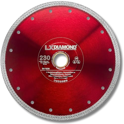 LXDIAMOND Diamant-Trennscheibe 230mm x 25,4mm Diamantscheibe für Feinsteinzeugfliesen Fliesen Natursteinfliesen extra dünn - Premium Trennscheibe 230 mm LXDIAMOND Diamant-Trennscheibe 230mm x 25,4mm Diamantscheibe für Feinsteinzeugfliesen Fliesen Natursteinfliesen extra dünn - Premium Trennscheibe 230 mm von LXDIAMOND