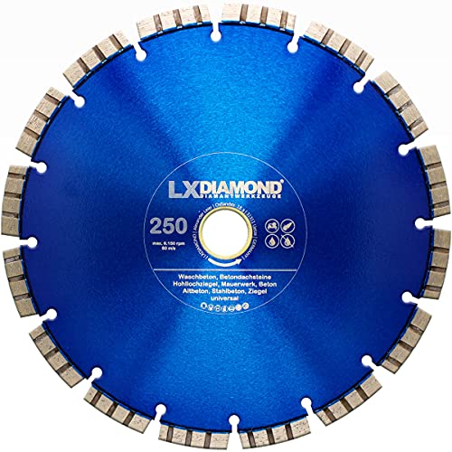 LXDIAMOND Diamant-Trennscheibe 250mm x 25,4mm Diamantscheibe - für Stein Beton Stahlbeton passend für Steinsägen Schneidetische Brückensägen - Betonscheibe 250 mm in Premium Qualität LXDIAMOND Diamant-Trennscheibe 250mm x 25,4mm Diamantscheibe - für Stein Beton Stahlbeton passend für Steinsägen Schneidetische Brückensägen - Betonscheibe 250 mm in Premium Qualität von LXDIAMOND