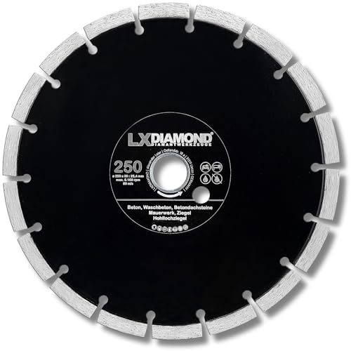 LXDIAMOND Diamant-Trennscheibe 250mm x 25,4mm - für Schneidetische, Brückensägen - Diamantscheibe zum Trennen von Stein, Beton, Ziegel, Mauerwerk - 250 mm Steinscheibe in Profi Qualität LXDIAMOND Diamant-Trennscheibe 250mm x 25,4mm - für Schneidetische, Brückensägen - Diamantscheibe zum Trennen von Stein, Beton, Ziegel, Mauerwerk - 250 mm Steinscheibe in Profi Qualität von LXDIAMOND