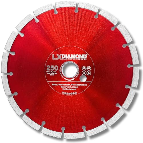 LXDIAMOND Diamant-Trennscheibe 250mm x 25,4mm - für Schneidetische, Brückensägen - Diamantscheibe zum Trennen von Stein, Beton, Ziegel, Mauerwerk - 250 mm Steinscheibe in Profi Qualität LXDIAMOND Diamant-Trennscheibe 250mm x 25,4mm - für Schneidetische, Brückensägen - Diamantscheibe zum Trennen von Stein, Beton, Ziegel, Mauerwerk - 250 mm Steinscheibe in Profi Qualität von LXDIAMOND
