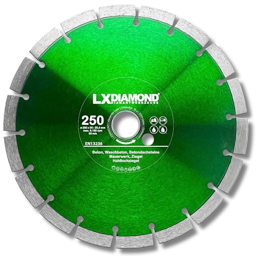 LXDIAMOND Diamant-Trennscheibe 250mm x 25,4mm - für Schneidetische, Brückensägen - Diamantscheibe zum Trennen von Stein, Beton, Ziegel, Mauerwerk - 250 mm Steinscheibe in Profi Qualität LXDIAMOND Diamant-Trennscheibe 250mm x 25,4mm - für Schneidetische, Brückensägen - Diamantscheibe zum Trennen von Stein, Beton, Ziegel, Mauerwerk - 250 mm Steinscheibe in Profi Qualität von LXDIAMOND