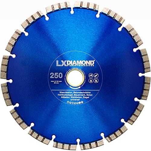 LXDIAMOND Diamant-Trennscheibe 250mm x 30,0mm Diamantscheibe - für Stein Beton Stahlbeton passend für Steinsägen Schneidetische Brückensägen - Betonscheibe 250 mm in Premium Qualität von LXDIAMOND