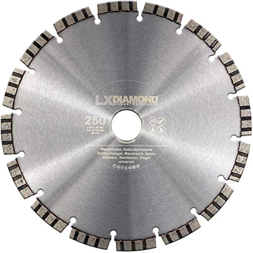 LXDIAMOND Diamant-Trennscheibe 250mm x 30,0mm Premium Laser Diamantscheibe Betonscheibe für Stein Beton Stahlbeton Universal passend für Steinsäge Trennschleifer Motorflex Fugenschneider 250 mm von LXDIAMOND