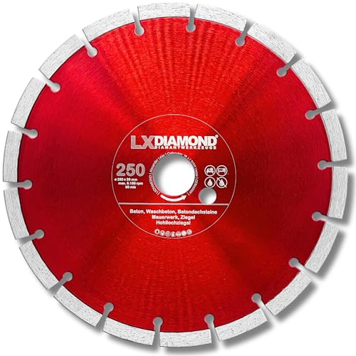 LXDIAMOND Diamant-Trennscheibe 250mm x 30,0mm - für Schneidetische, Brückensägen - Diamantscheibe zum Trennen von Stein, Beton, Ziegel, Mauerwerk - 250 mm Steinscheibe in Profi Qualität LXDIAMOND Diamant-Trennscheibe 250mm x 30,0mm - für Schneidetische, Brückensägen - Diamantscheibe zum Trennen von Stein, Beton, Ziegel, Mauerwerk - 250 mm Steinscheibe in Profi Qualität von LXDIAMOND