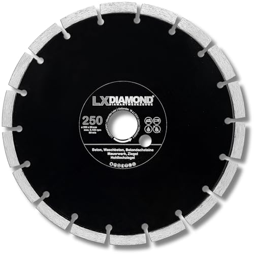 LXDIAMOND Diamant-Trennscheibe 250mm x 30,0mm - für Schneidetische, Brückensägen - Diamantscheibe zum Trennen von Stein, Beton, Ziegel, Mauerwerk - 250 mm Steinscheibe in Profi Qualität LXDIAMOND Diamant-Trennscheibe 250mm x 30,0mm - für Schneidetische, Brückensägen - Diamantscheibe zum Trennen von Stein, Beton, Ziegel, Mauerwerk - 250 mm Steinscheibe in Profi Qualität von LXDIAMOND