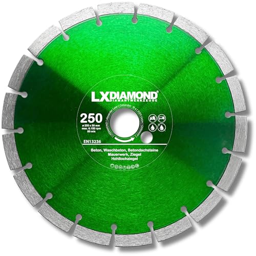 LXDIAMOND Diamant-Trennscheibe 250mm x 30,0mm - für Schneidetische, Brückensägen - Diamantscheibe zum Trennen von Stein, Beton, Ziegel, Mauerwerk - 250 mm Steinscheibe in Profi Qualität LXDIAMOND Diamant-Trennscheibe 250mm x 30,0mm - für Schneidetische, Brückensägen - Diamantscheibe zum Trennen von Stein, Beton, Ziegel, Mauerwerk - 250 mm Steinscheibe in Profi Qualität von LXDIAMOND