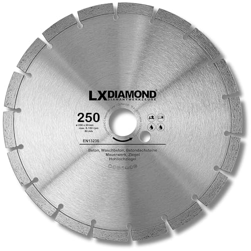 LXDIAMOND Diamant-Trennscheibe 250mm x 30,0mm - für Schneidetische, Brückensägen - Diamantscheibe zum Trennen von Stein, Beton, Ziegel, Mauerwerk - 250 mm Steinscheibe in Profi Qualität von LXDIAMOND