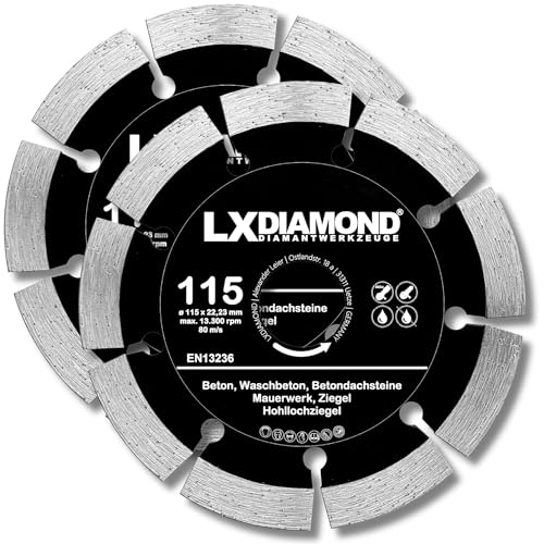 LXDIAMOND Diamant-Trennscheibe 2x 115mm x 22,23mm - für Winkelschleifer Mauernutfräse Schlitzfräse - Diamantscheibe zum Trennen von Stein Beton Ziegel Mauerwerk - 115 mm Steinscheibe in Profi Qualität von LXDIAMOND