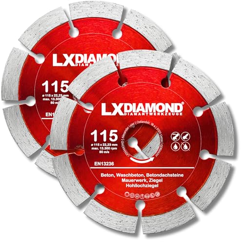 LXDIAMOND Diamant-Trennscheibe 2x 115mm x 22,23mm - für Winkelschleifer Mauernutfräse Schlitzfräse - Diamantscheibe zum Trennen von Stein Beton Ziegel Mauerwerk - 115 mm Steinscheibe in Profi Qualität LXDIAMOND Diamant-Trennscheibe 2x 115mm x 22,23mm - für Winkelschleifer Mauernutfräse Schlitzfräse - Diamantscheibe zum Trennen von Stein Beton Ziegel Mauerwerk - 115 mm Steinscheibe in Profi Qualität von LXDIAMOND