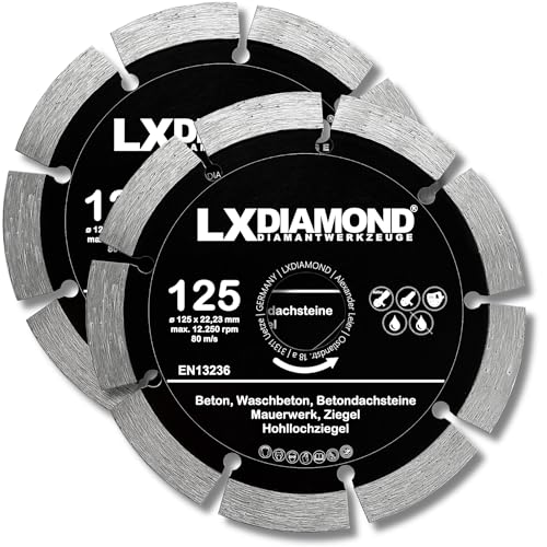 LXDIAMOND Diamant-Trennscheibe 2x 125mm x 22,23mm - für Winkelschleifer Mauernutfräse Schlitzfräse - Diamantscheibe zum Trennen von Stein Beton Ziegel Mauerwerk - 125 mm Steinscheibe in Profi Qualität LXDIAMOND Diamant-Trennscheibe 2x 125mm x 22,23mm - für Winkelschleifer Mauernutfräse Schlitzfräse - Diamantscheibe zum Trennen von Stein Beton Ziegel Mauerwerk - 125 mm Steinscheibe in Profi Qualität von LXDIAMOND