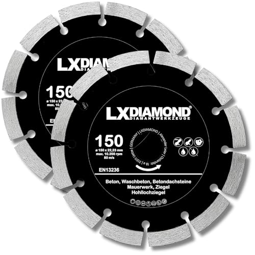 LXDIAMOND Diamant-Trennscheibe 2x 150mm x 22,23mm - für Winkelschleifer Mauernutfräse Schlitzfräse - Diamantscheibe zum Trennen von Stein Beton Ziegel Mauerwerk - 150 mm Steinscheibe in Profi Qualität LXDIAMOND Diamant-Trennscheibe 2x 150mm x 22,23mm - für Winkelschleifer Mauernutfräse Schlitzfräse - Diamantscheibe zum Trennen von Stein Beton Ziegel Mauerwerk - 150 mm Steinscheibe in Profi Qualität von LXDIAMOND