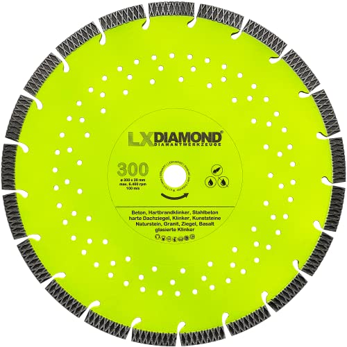 LXDIAMOND Diamant-Trennscheibe 300mm x 20,0mm - perfekt geeignet für Beton Stahlbeton Klinker Granit Hartbrandklinker Natursteine Kunststeine - Laser Diamantscheibe 300 mm in Premium Qualität von LXDIAMOND