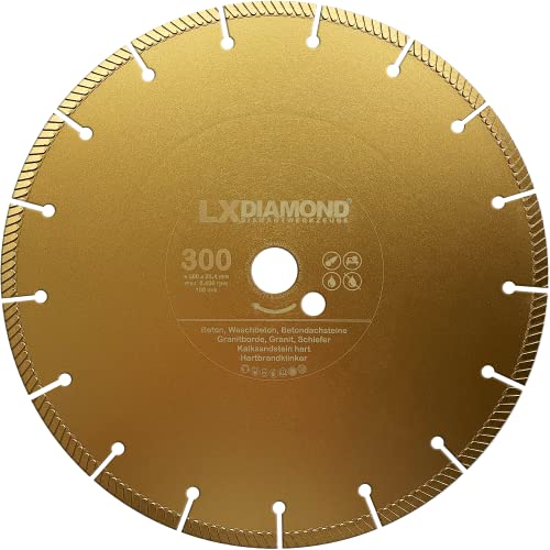 LXDIAMOND Diamant-Trennscheibe 300mm x 25,4mm - geeignet für Beton Granitborde Granit Hartbrandklinker Kalksandstein hart - Diamantscheibe 300 mm in Premium Qualität LXDIAMOND Diamant-Trennscheibe 300mm x 25,4mm - geeignet für Beton Granitborde Granit Hartbrandklinker Kalksandstein hart - Diamantscheibe 300 mm in Premium Qualität von LXDIAMOND